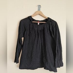 Josie Natori Black Slub Knit Hoodie Top | Size L | Soft Lightweight Boho